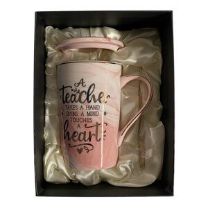 Teacher Appreciation Gift 14oz Pink Marble Ceramic Coffee Mug Gold Print New Box